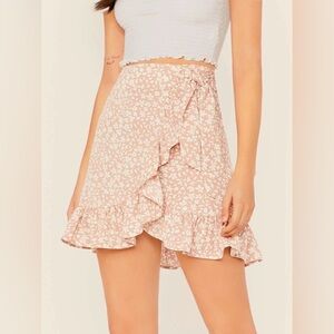 Shein | Ruffled Ditsy Floral Mock Wrap Mini Skirt